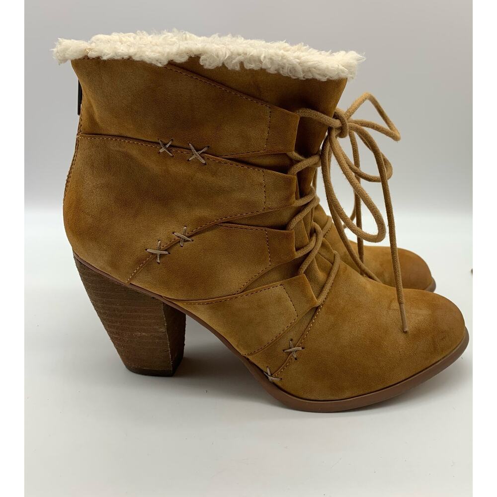 Not Rated Faux Fur Lined and Suede Brown Lace Front Zip Heel Boots Sz 8 - Picture 3 of 15